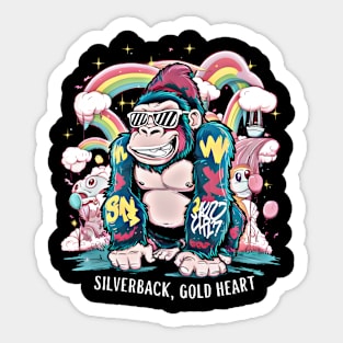 Silverback, Gold Heart: Vibrant Gorilla Design Sticker